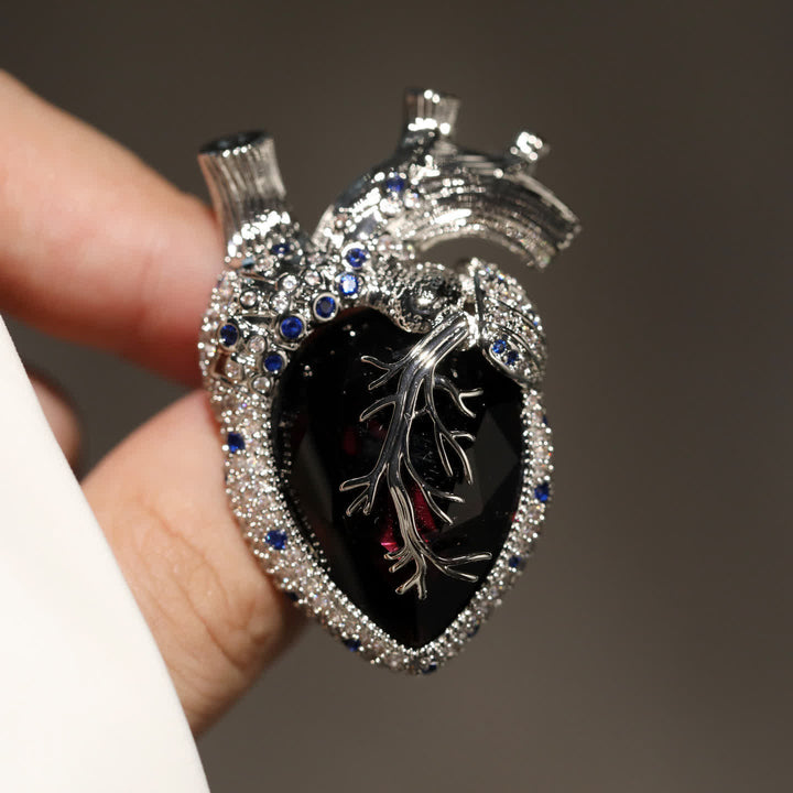 Mon Cœur Battant - Broche en Cristal en Forme de Cœur Anatomique - Violet, bleu et argent - image 9