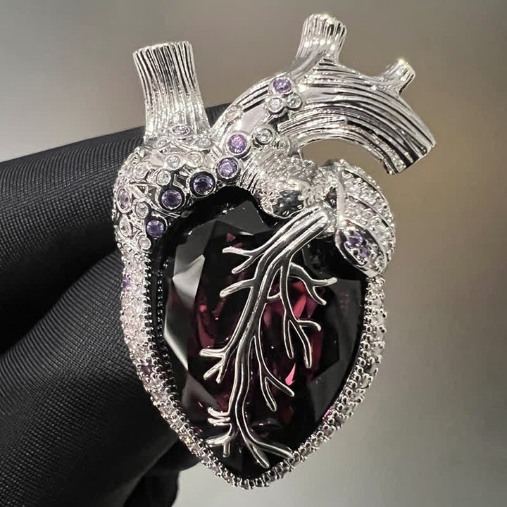 Mon Cœur Battant - Broche en Cristal en Forme de Cœur Anatomique - Violet et argent - image 8
