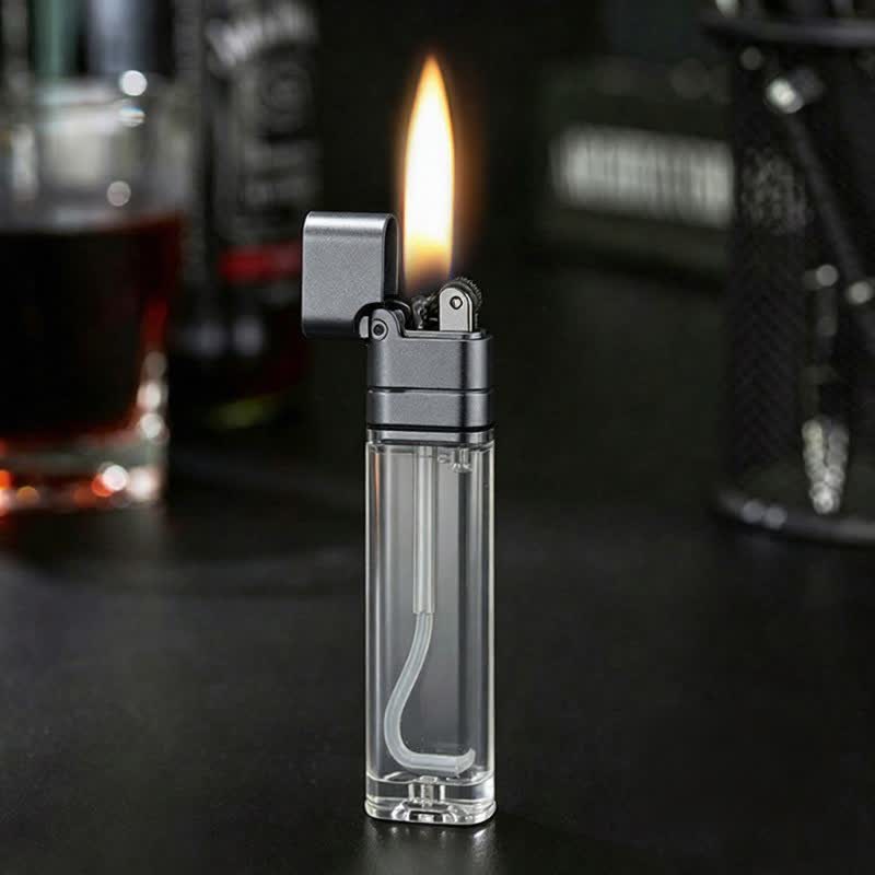 Briquet à pétrole vintage fin et transparent rechargeable - Gris mat - image 8