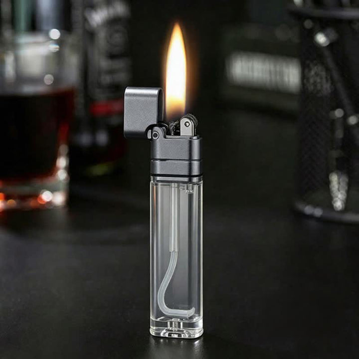 Briquet à pétrole vintage fin et transparent rechargeable - Gris mat - image 8