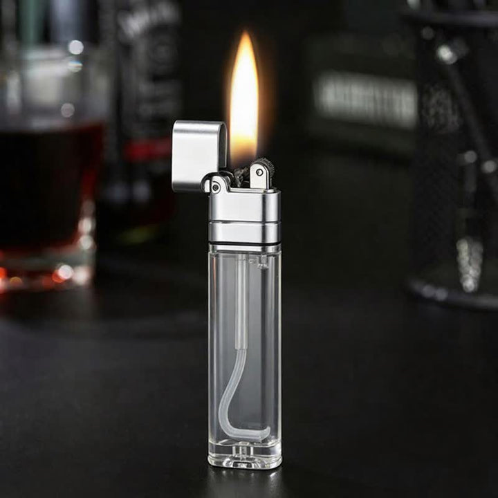 Briquet à pétrole vintage fin et transparent rechargeable - Argent mat - image 0