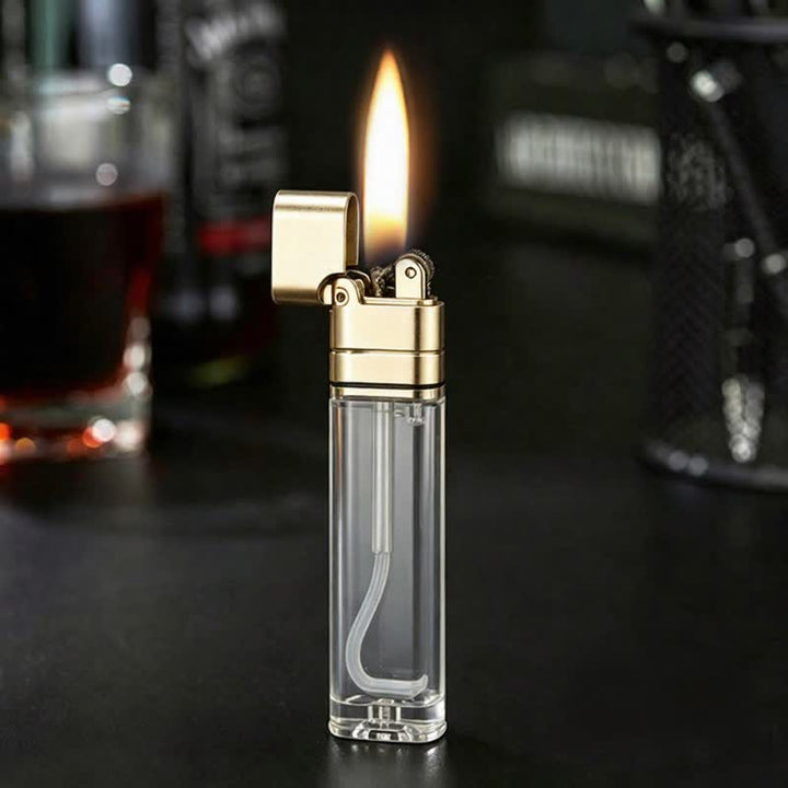 Briquet à pétrole vintage fin et transparent rechargeable - Or mat - image 6