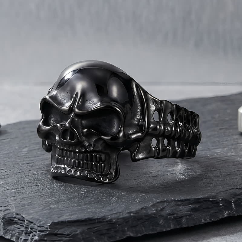 Bracelet manchette ajustable pour homme avec motif tête de mort et colonne vertébrale énergétique - image 7