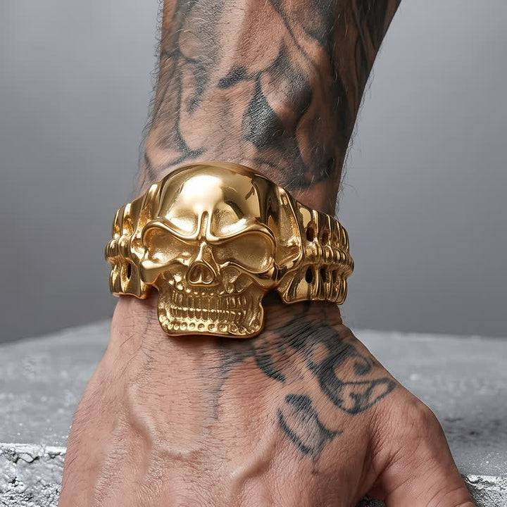 Bracelet manchette ajustable pour homme avec motif tête de mort et colonne vertébrale énergétique - image 9