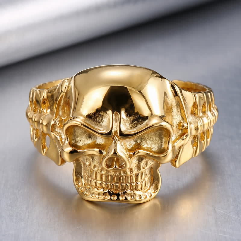 Bracelet manchette ajustable pour homme avec motif tête de mort et colonne vertébrale énergétique - Or - image 8