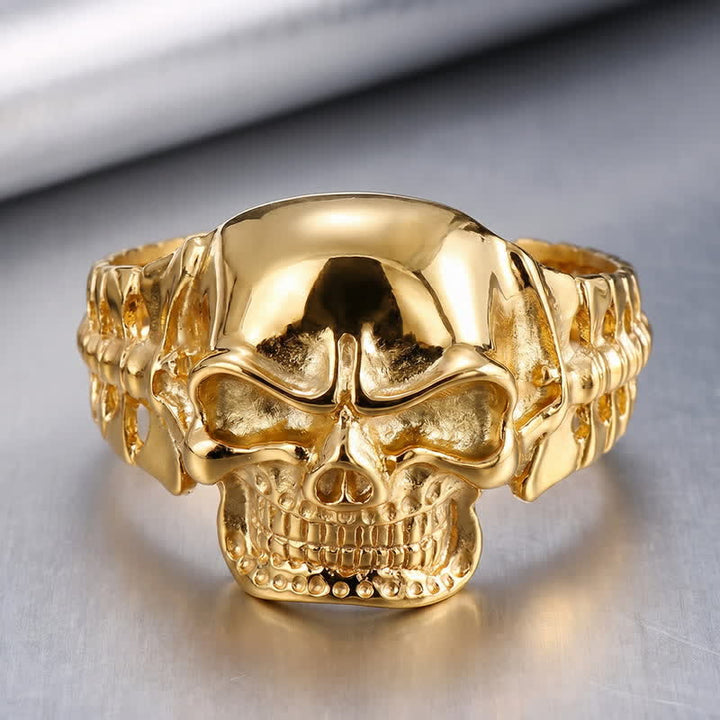 Bracelet manchette ajustable pour homme avec motif tête de mort et colonne vertébrale énergétique - Or - image 8