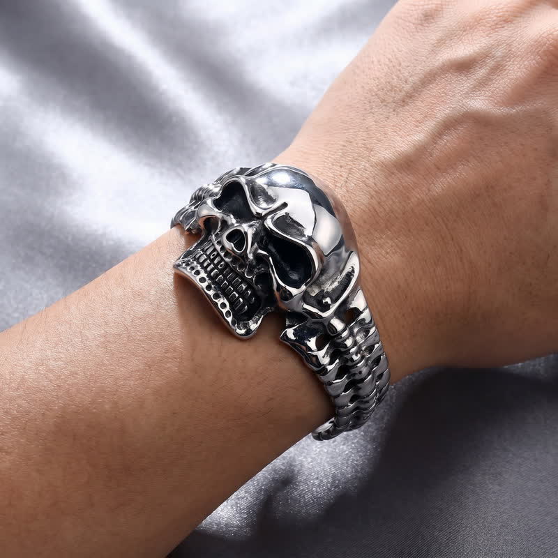 Bracelet manchette ajustable pour homme avec motif tête de mort et colonne vertébrale énergétique - image 1