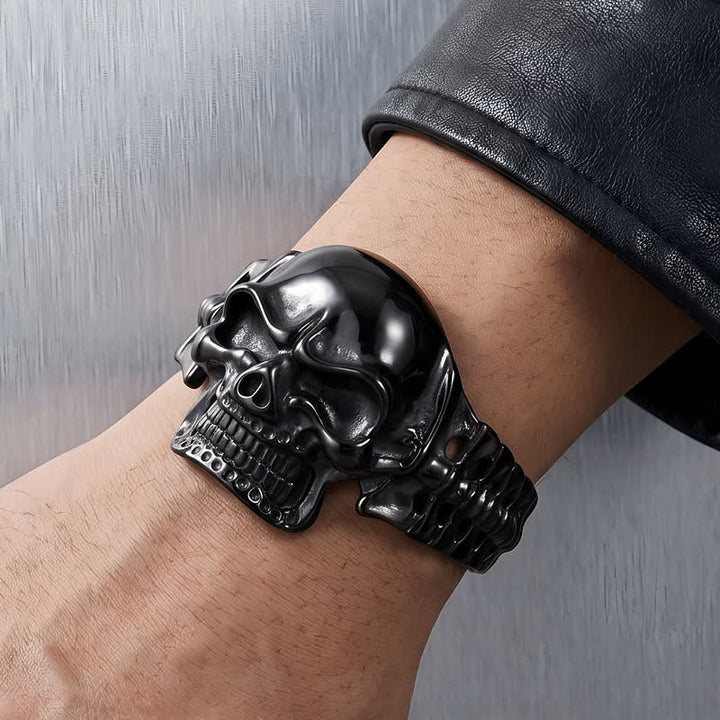 Bracelet manchette ajustable pour homme avec motif tête de mort et colonne vertébrale énergétique - image 5