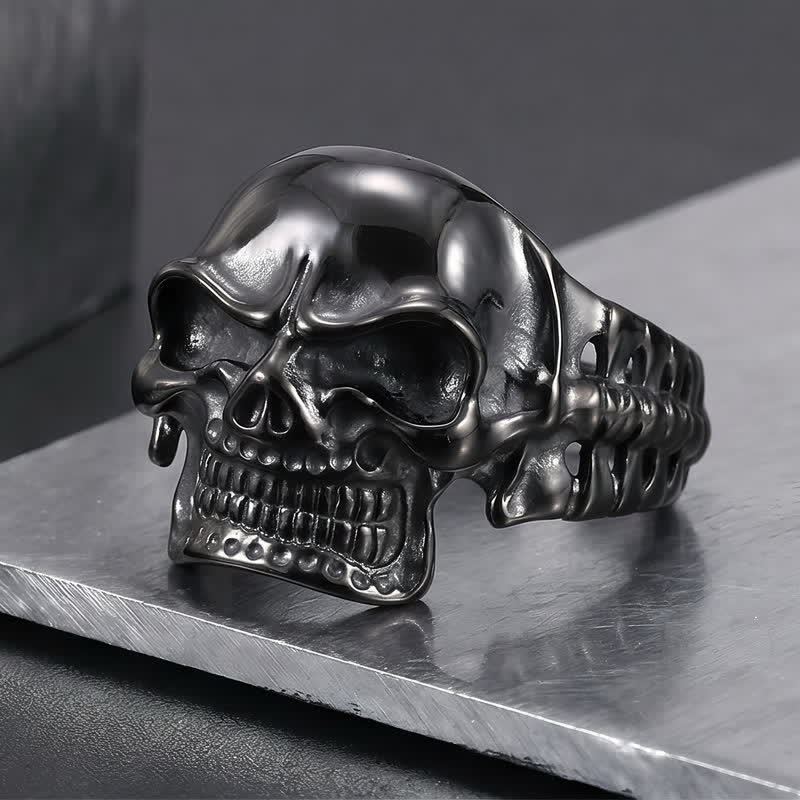 Bracelet manchette ajustable pour homme avec motif tête de mort et colonne vertébrale énergétique - Noir - image 4