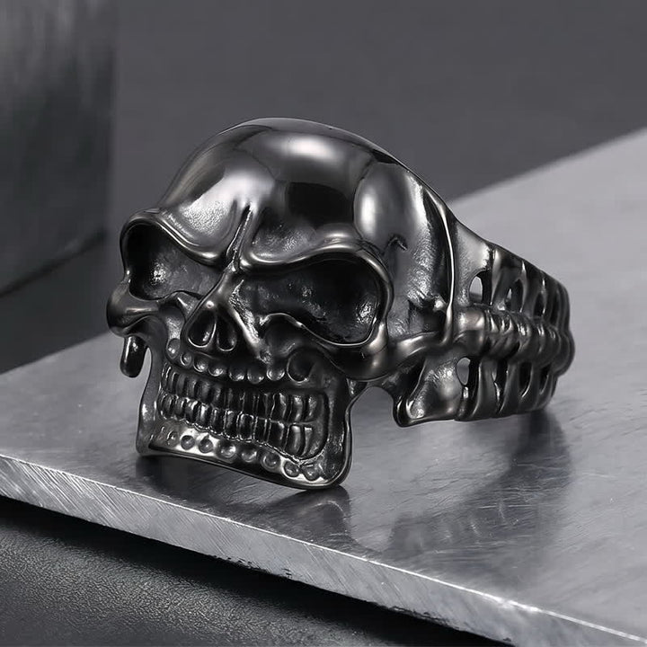 Bracelet manchette ajustable pour homme avec motif tête de mort et colonne vertébrale énergétique - Noir - image 4