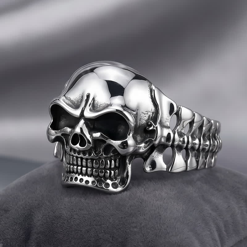 Bracelet manchette ajustable pour homme avec motif tête de mort et colonne vertébrale énergétique - Argent - image 0