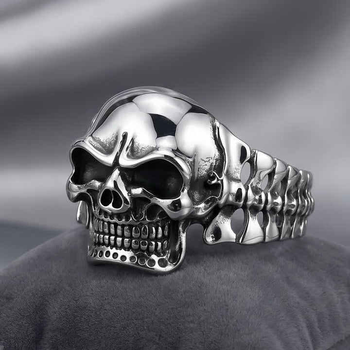 Bracelet manchette ajustable pour homme avec motif tête de mort et colonne vertébrale énergétique - Argent - image 0
