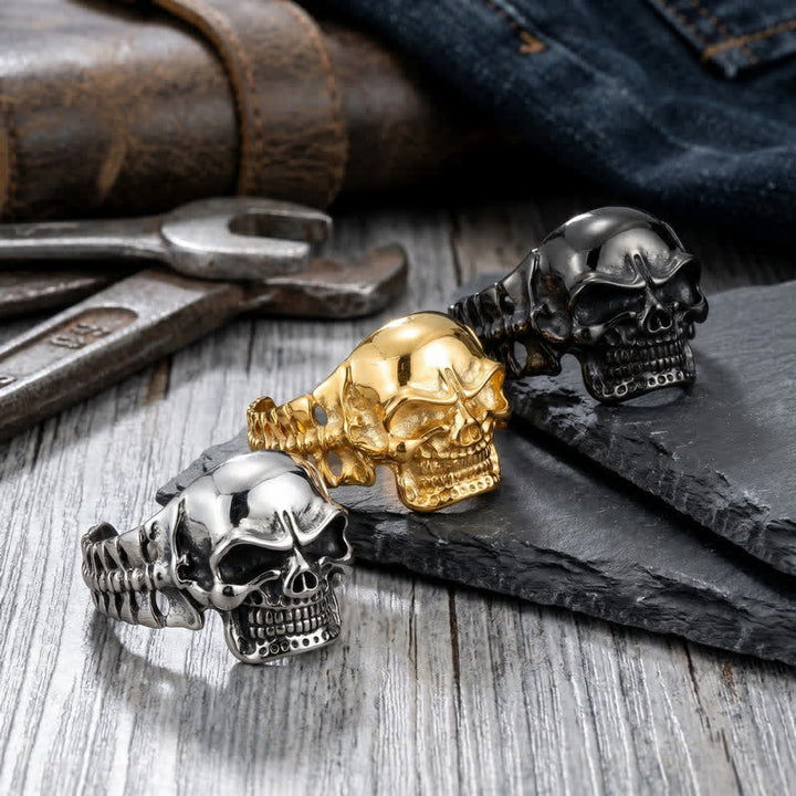 Bracelet manchette ajustable pour homme avec motif tête de mort et colonne vertébrale énergétique - image 2