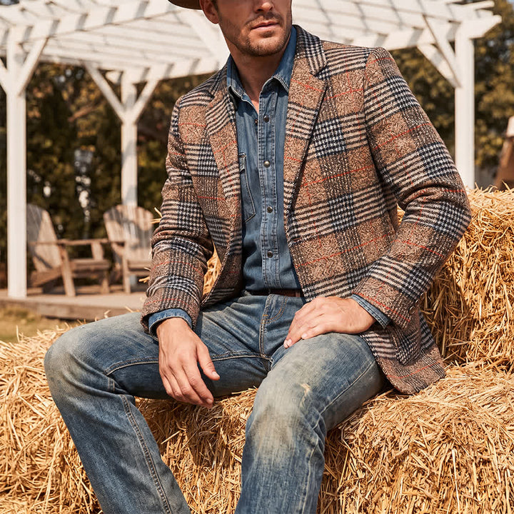 Veste de costume kaki à carreaux pour homme, style business casual - Kaki - 4XL - image 0
