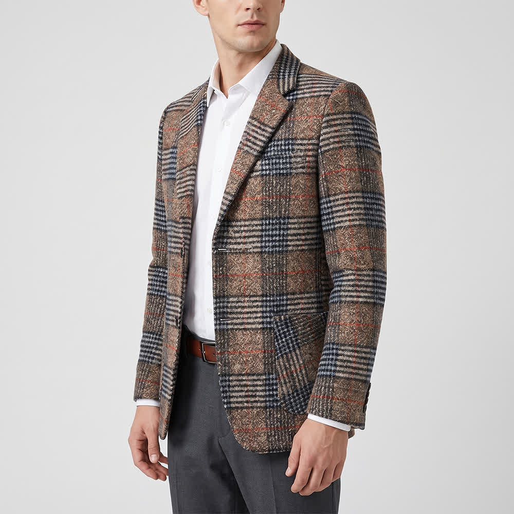 Veste de costume kaki à carreaux pour homme, style business casual - image 1