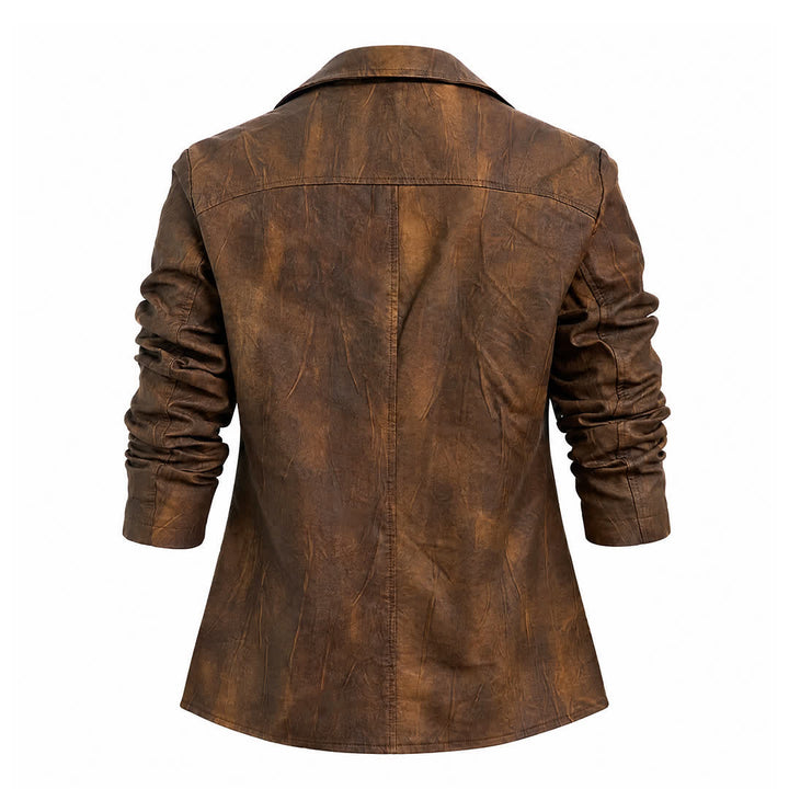 Manteau de motard décontracté en cuir PU vieilli pour homme - image 12