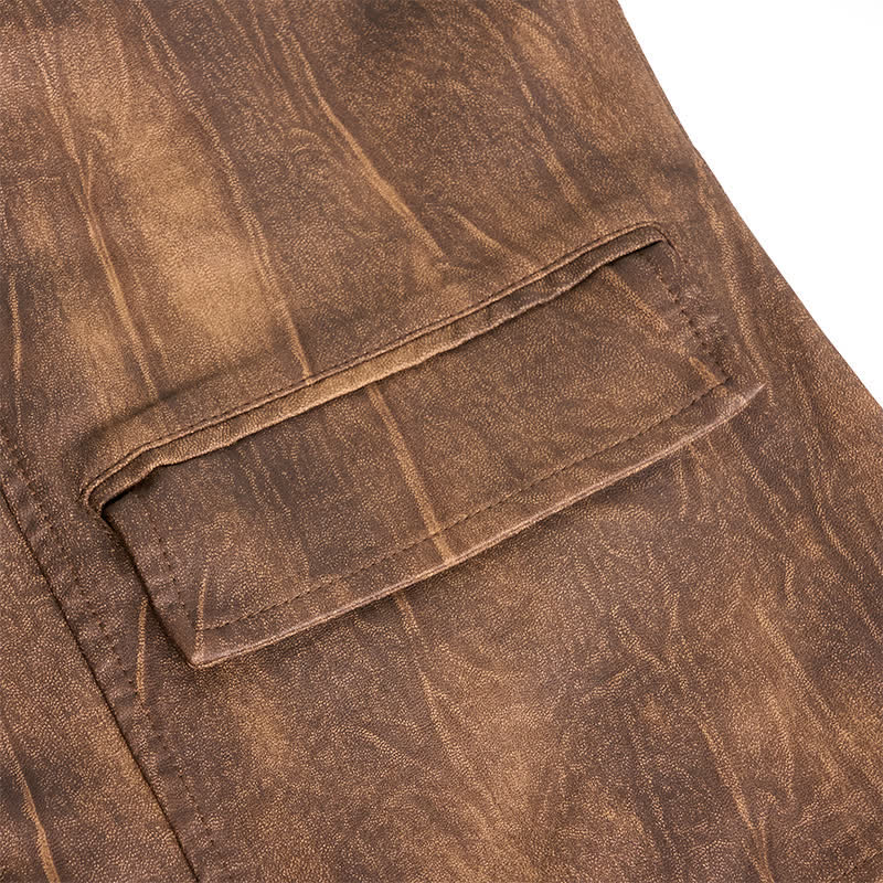 Manteau de motard décontracté en cuir PU vieilli pour homme - image 9