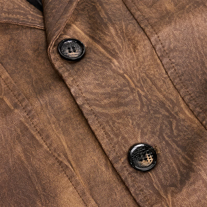 Manteau de motard décontracté en cuir PU vieilli pour homme - image 7