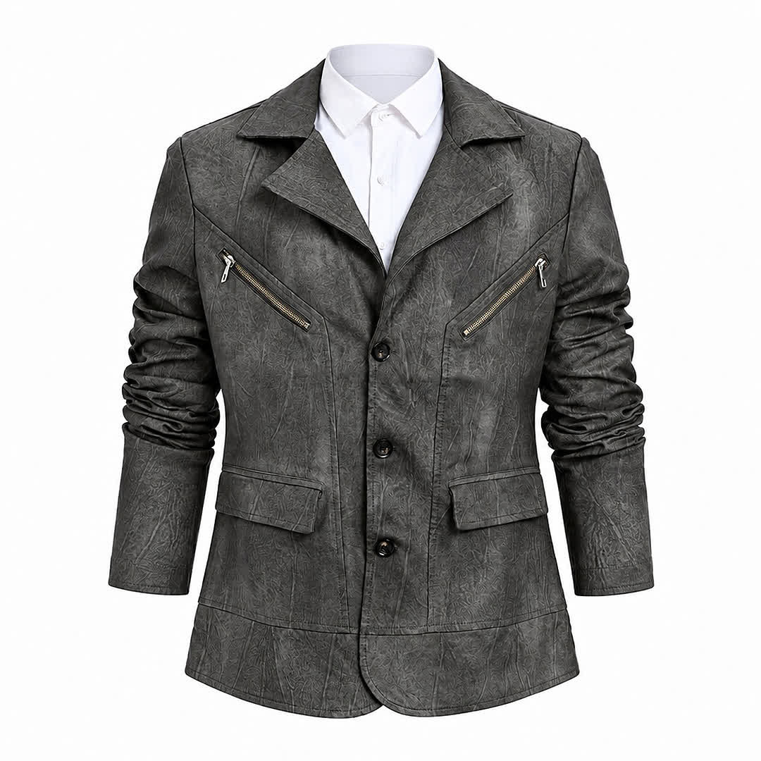 Manteau de motard décontracté en cuir PU vieilli pour homme - image 13