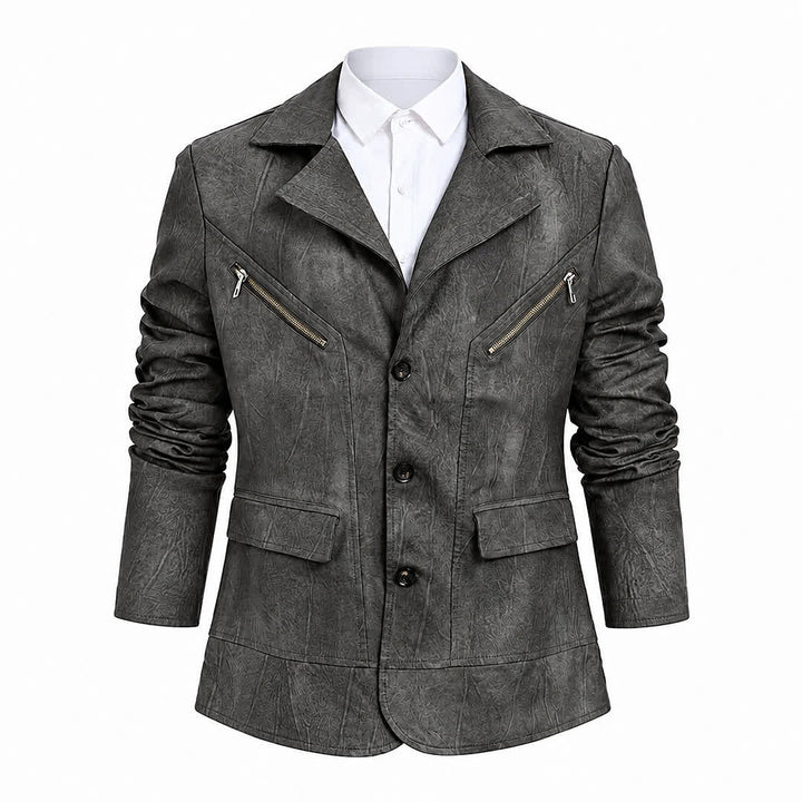 Manteau de motard décontracté en cuir PU vieilli pour homme - image 13