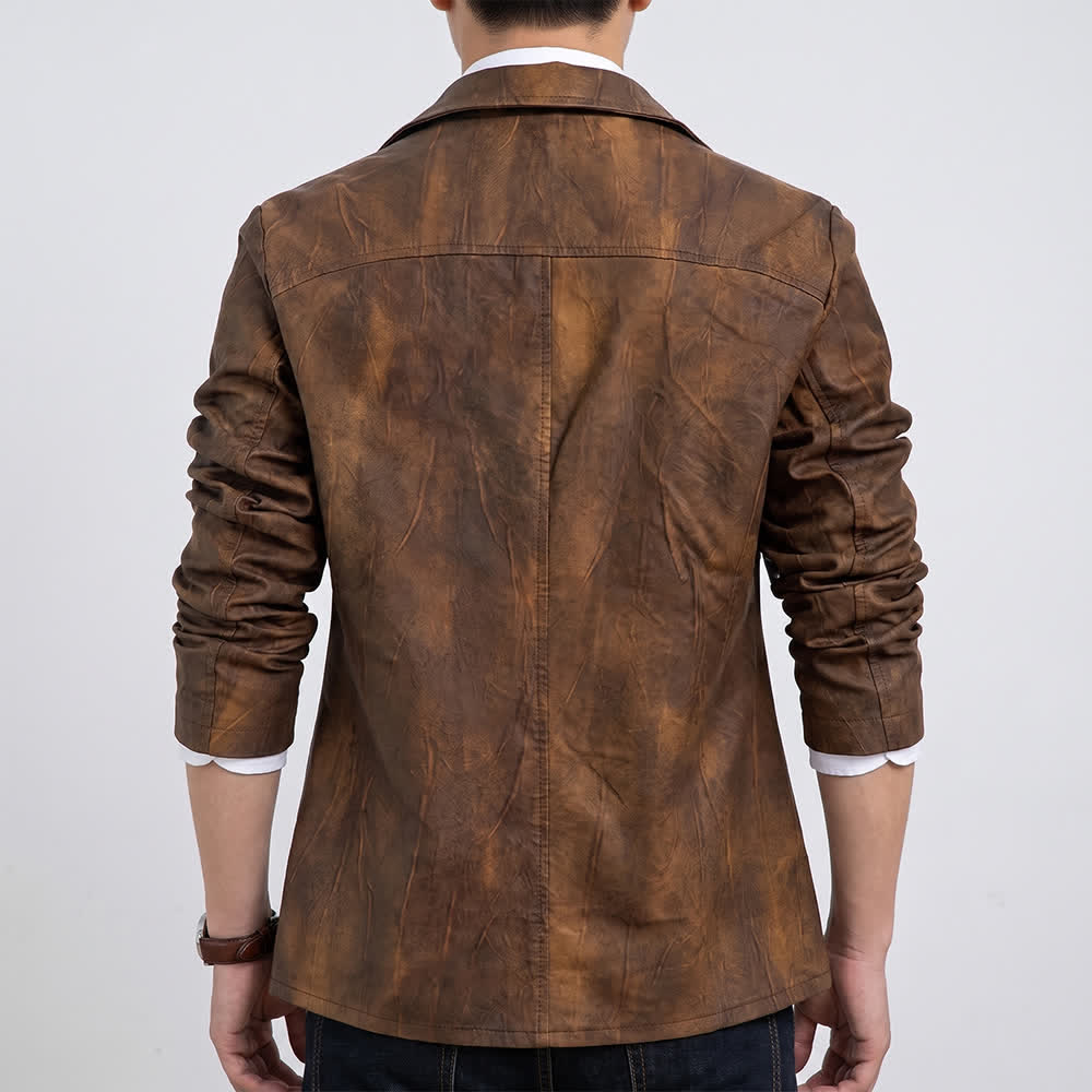 Manteau de motard décontracté en cuir PU vieilli pour homme - image 2