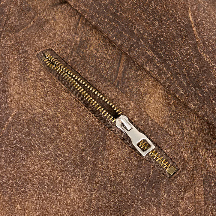 Manteau de motard décontracté en cuir PU vieilli pour homme - image 8