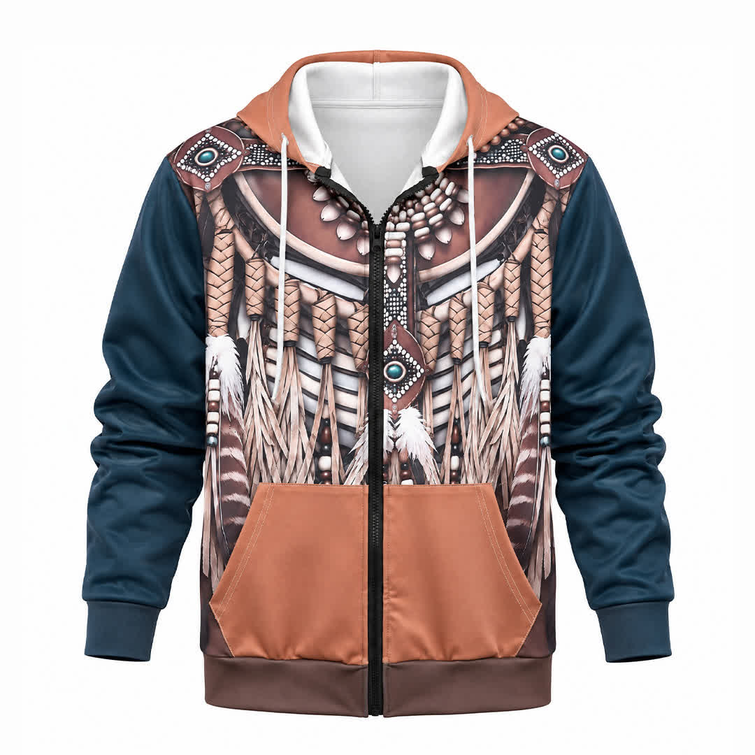 Veste à capuche zippée pour homme avec motif tribal imprimé en 3D - image 8