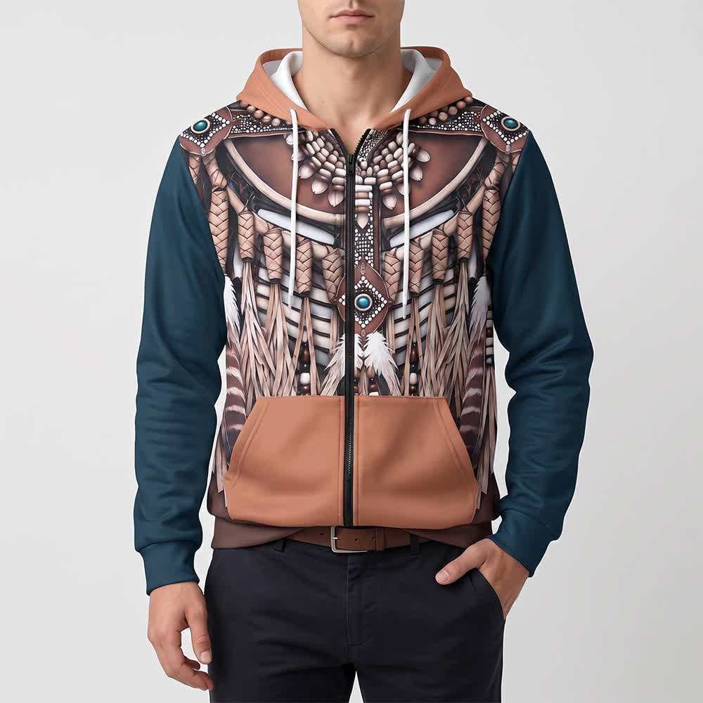 Veste à capuche zippée pour homme avec motif tribal imprimé en 3D - image 1