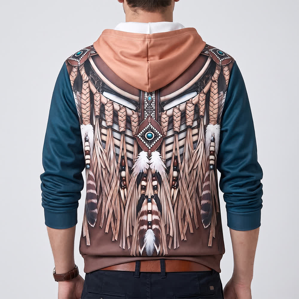 Veste à capuche zippée pour homme avec motif tribal imprimé en 3D - image 2