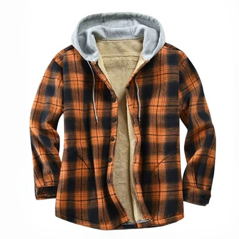 Surchemise classique à carreaux en flanelle à capuche pour hommes - Orange - 2XL - image 1