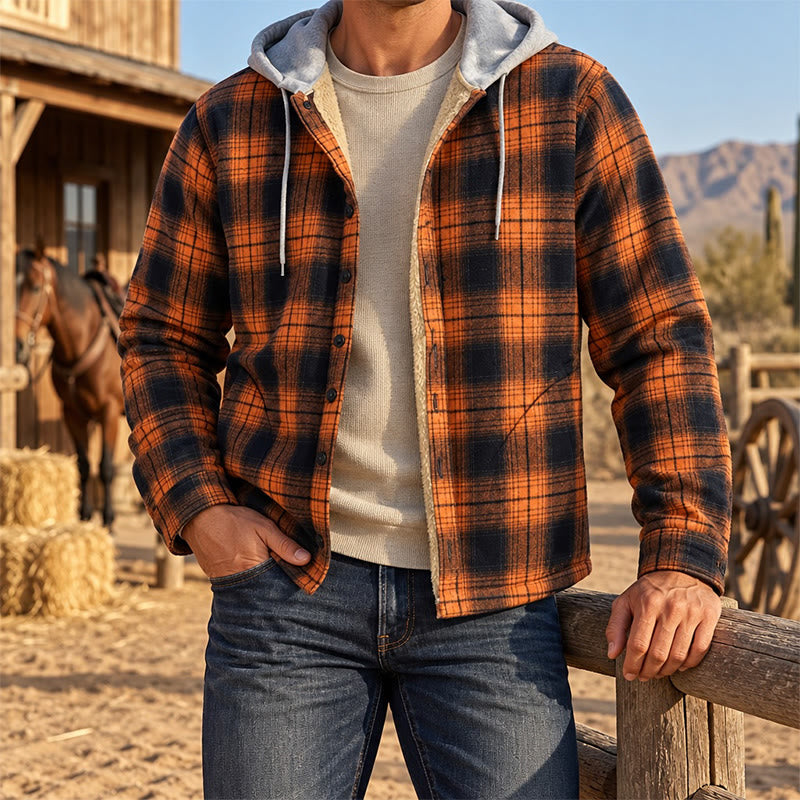Surchemise classique à carreaux en flanelle à capuche pour hommes - image 0