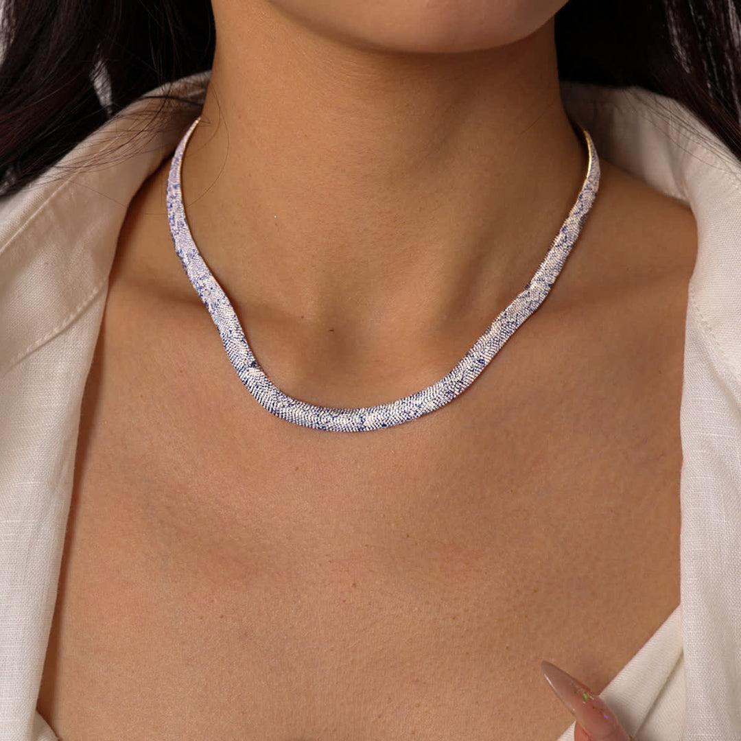 Collier ras du cou à chevrons en forme de serpent imprimé, chaîne plate - Motif en porcelaine - image 12