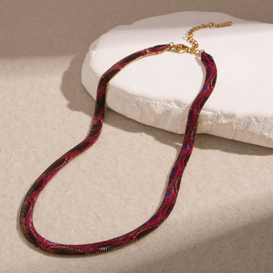 Collier ras du cou à chevrons en forme de serpent imprimé, chaîne plate - Rouge - image 5