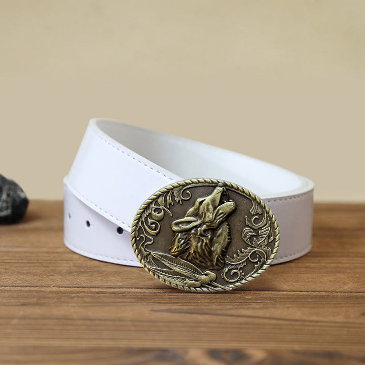 Ceinture en cuir à boucle tête de loup hurlant DIY pour homme