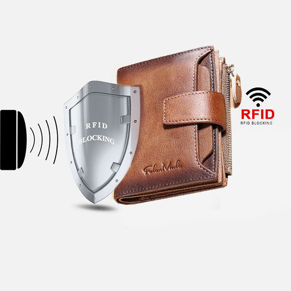 Portefeuille en cuir véritable de grande capacité avec plusieurs emplacements pour cartes et antivol RFID