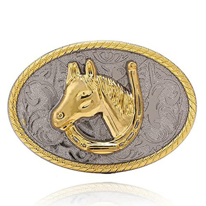Ceinture en cuir à boucle en forme de fer à cheval doré pour homme