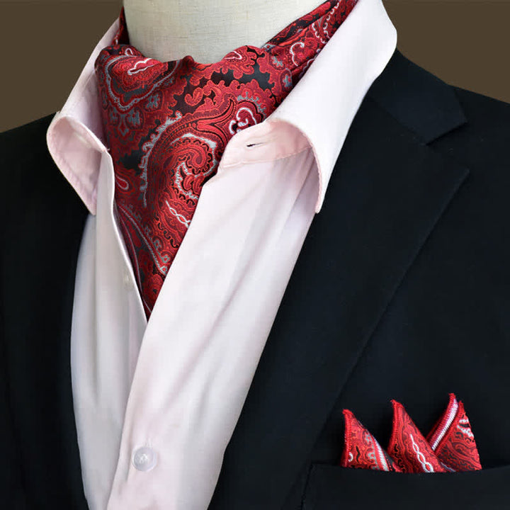 Ensemble de 2 mouchoirs de poche et cravate à motif cachemire floral rouge de luxe