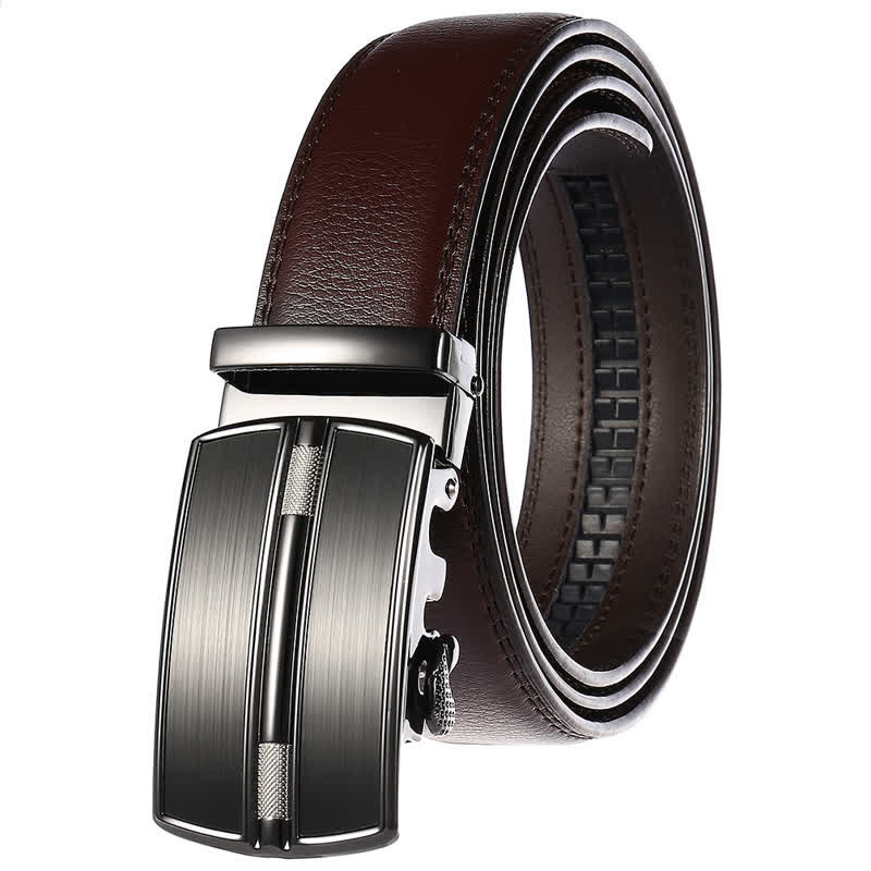 Ceinture en cuir à boucle automatique creuse simple pour homme - Marron #1 - 46 - image 5