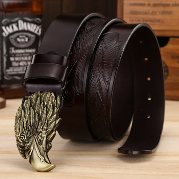 Ceinture en cuir avec boucle d'aigle et tête de vautour 3D pour homme