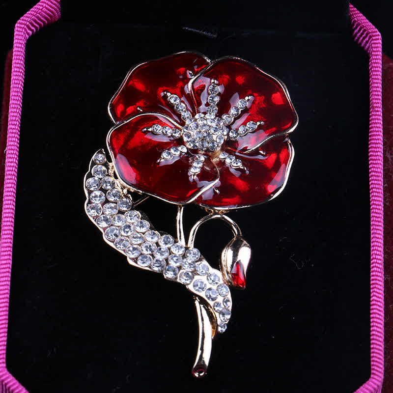 Broche unisexe en strass avec coquelicot pour le Memorial Day