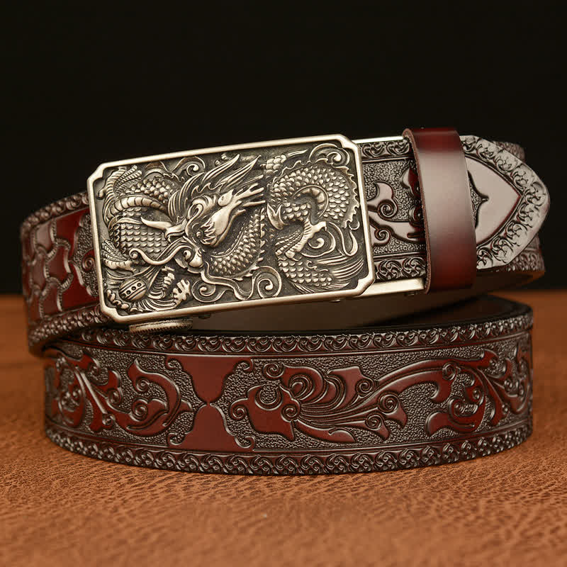 Ceinture en cuir à boucle carrée pour homme avec dragon