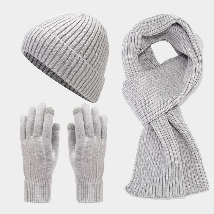 Ensemble de 3 pièces unisexe classique polyvalent avec bonnet, écharpe et gants