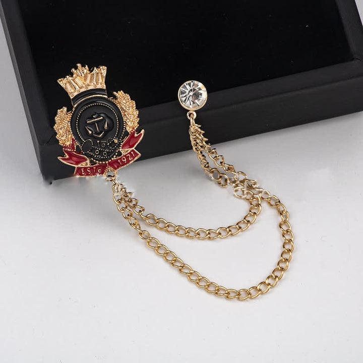 Broche pour homme avec chaîne d'ancre couronnée royale
