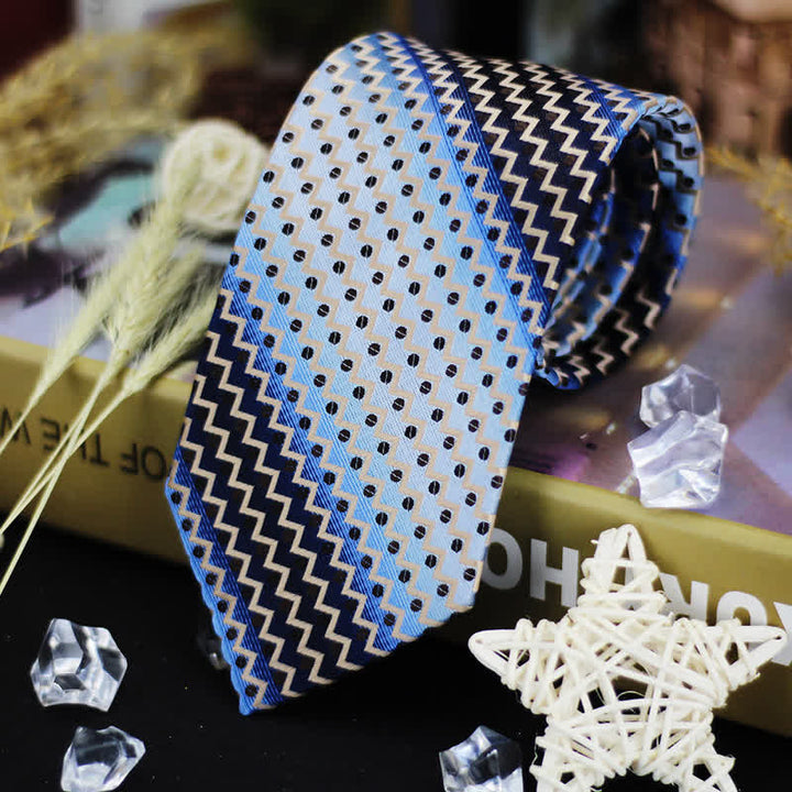 Cravate à rayures en zigzag à pois bleus et noirs dégradés pour homme