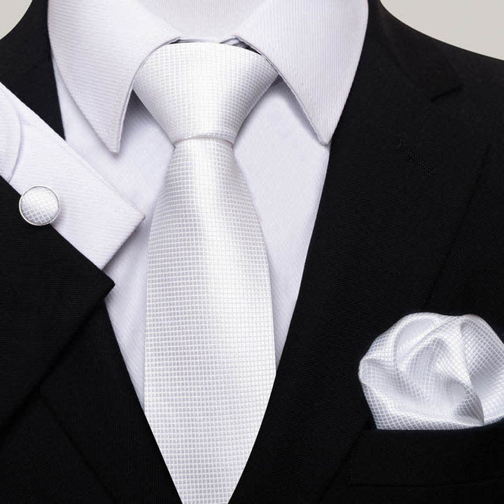 Ensemble de 3 cravates blanches élégantes de couleur unie pour hommes