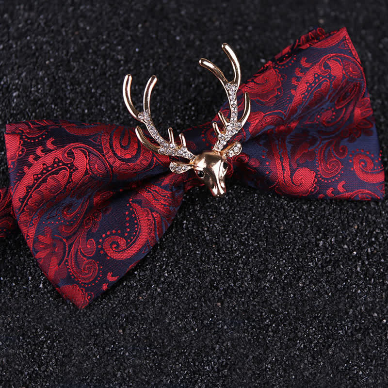 Nœud papillon pour homme avec motif cachemire et tête d'élan de Noël