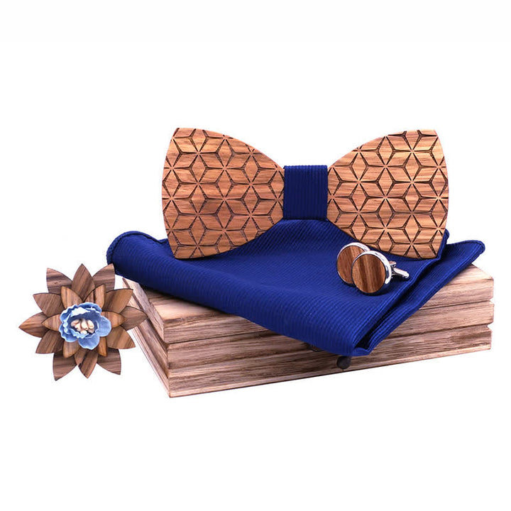 Lot de 4 nœuds papillon en bois sculpté géométrique pour homme