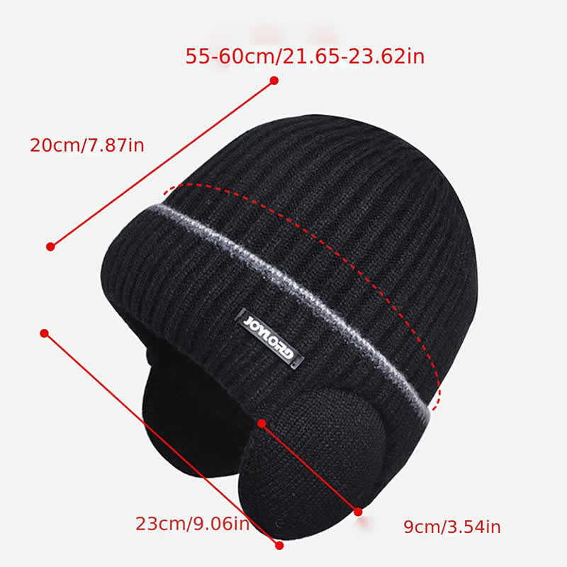 Bonnet unisexe en tricot épais et élastique avec cache-oreilles de couleur unie