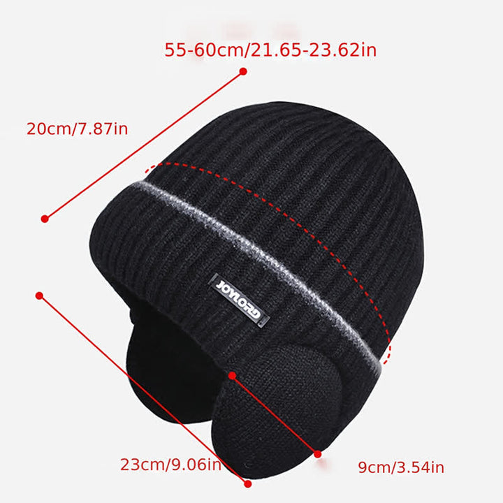 Bonnet unisexe en tricot épais et élastique avec cache-oreilles de couleur unie