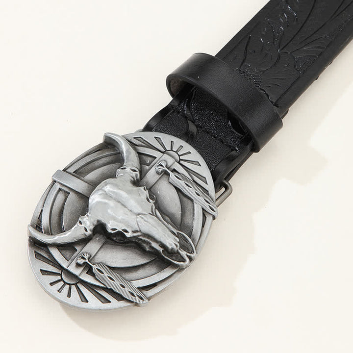 Ceinture en cuir gravée Mad Bull pour homme